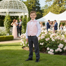 Cargar imagen en el visor de la galería, Boys Formal Dress Vest and Bow Tie Set - Toddler to Youth Pageant Suit - Kids Wedding Attire, Ring Bearer Outfit, or Gala Event Wear - Multiple Colors Available