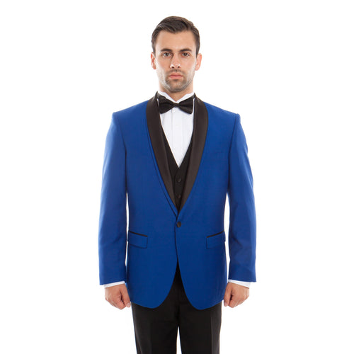 Mens Bryan Michaels Blue/Black Satin 2pc Double Breasted Tuxedo MT252S