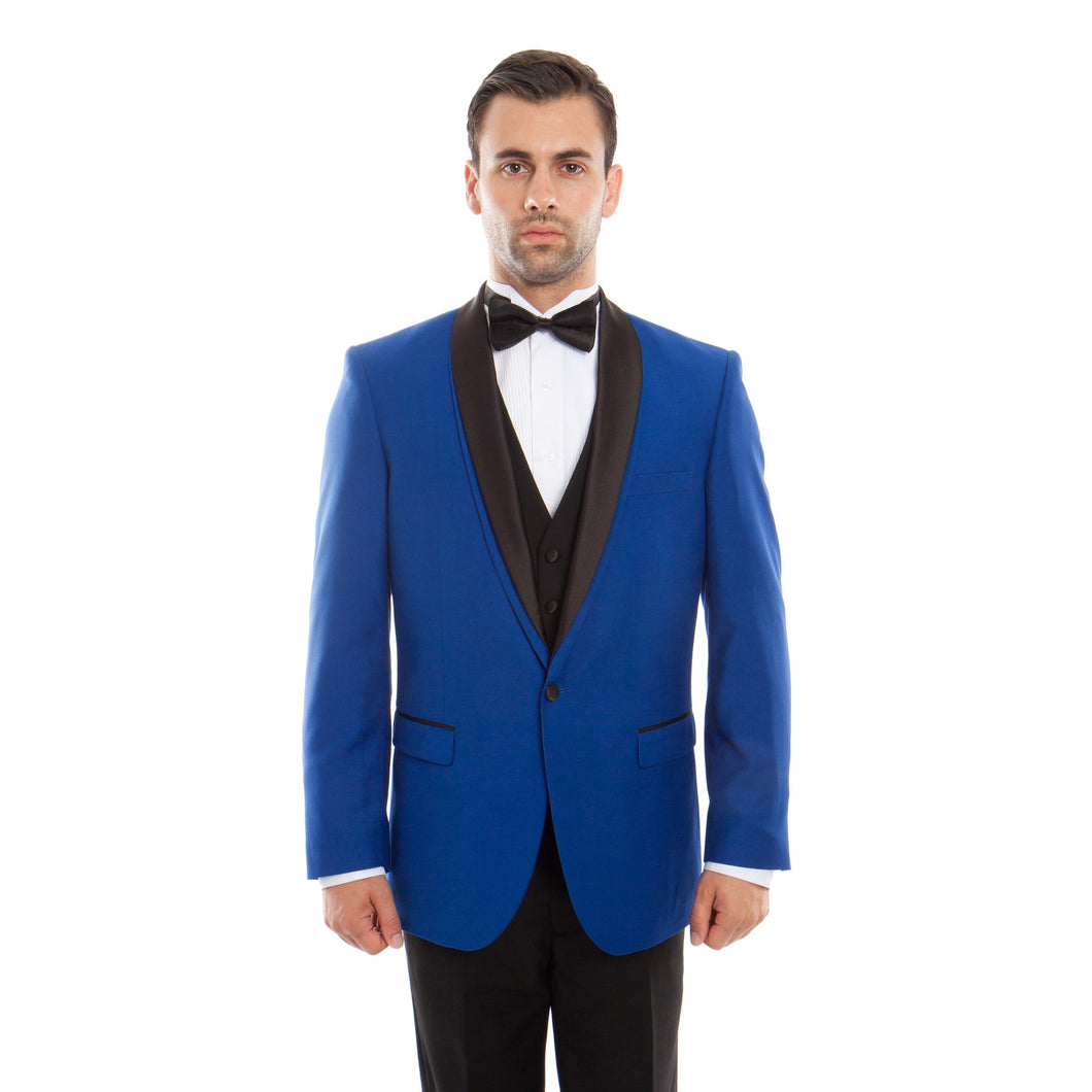 Mens Bryan Michaels Blue/Black Satin 2pc Double Breasted Tuxedo MT252S
