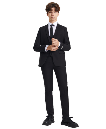Boys Black 5 Pc Stacy Adams Suit SB282-01