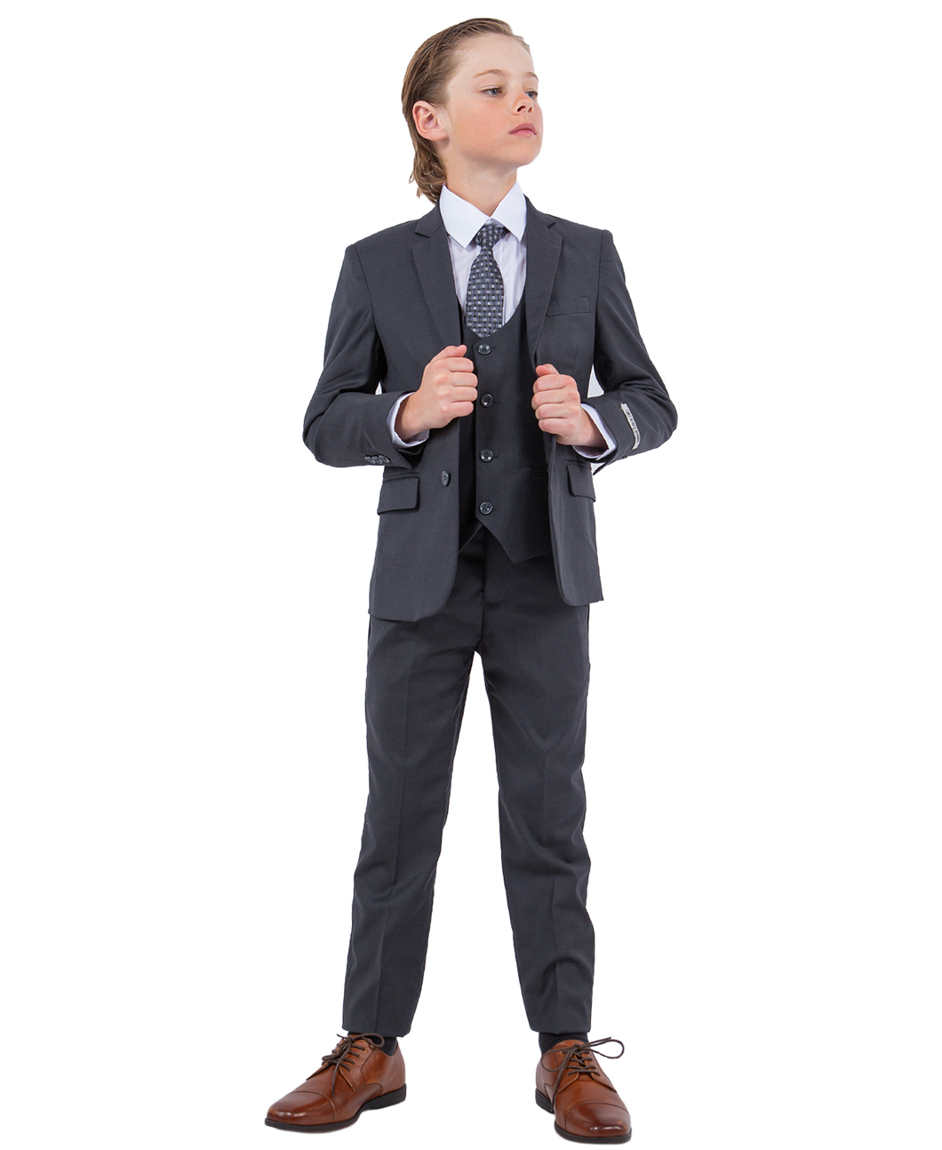 Boys Charcoal Grey 5 Pc Stacy Adams Suit SB282-03