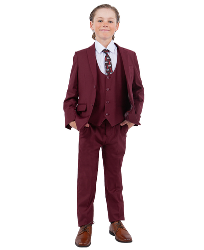 Boys Burgundy 5 Pc Stacy Adams Suit SB282-06