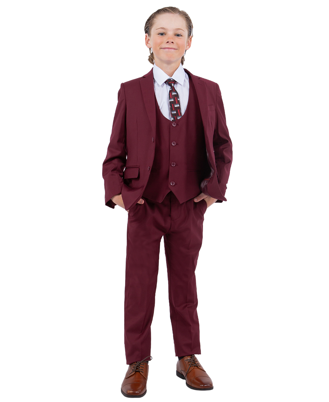 Boys Burgundy 5 Pc Stacy Adams Suit SB282-06