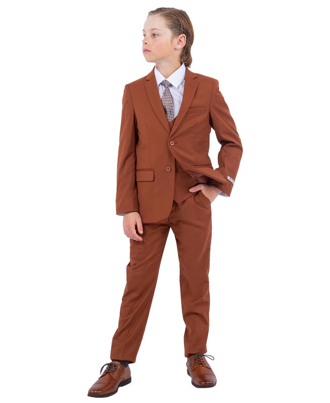 Boys Light Brown 5 Pc Stacy Adams Suit SB282-12
