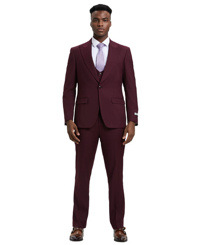 Mens Burgundy 3pc Stacy Adams Suits SM255H1-03