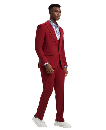 Mens Cherry Red 3pc Stacy Adams Suits SM255H1-05