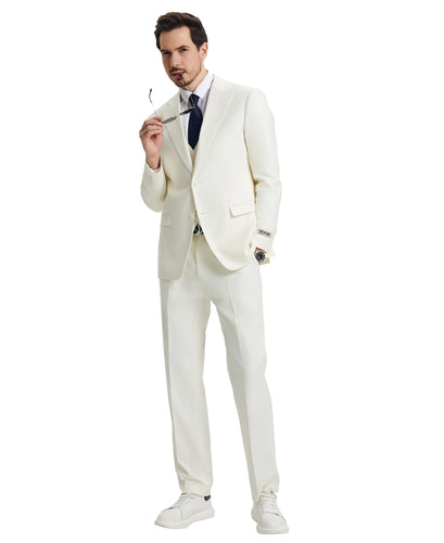 Mens Ivory 3 Pc Stacy Adams Suit SM282H1-14