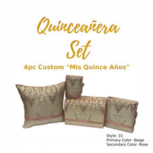 Cargar imagen en el visor de la galería, Quinceañera Pillow Set # 31. 4 Custom Pcs Kneeling Pillow, Photo Album, Money Box, And Bible. Can Include Guest Book &amp; Tiara Pillow