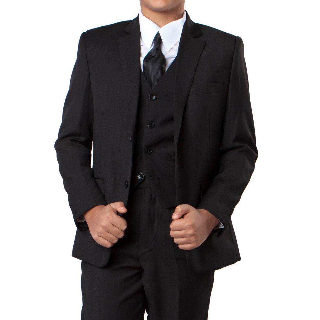 Boy's Tazio Classic Fit 5-PC Black Formal Suit
