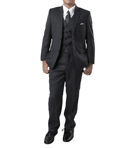Boy's Tazio Classic Fit 5-PC Charcoal Grey Formal Suit