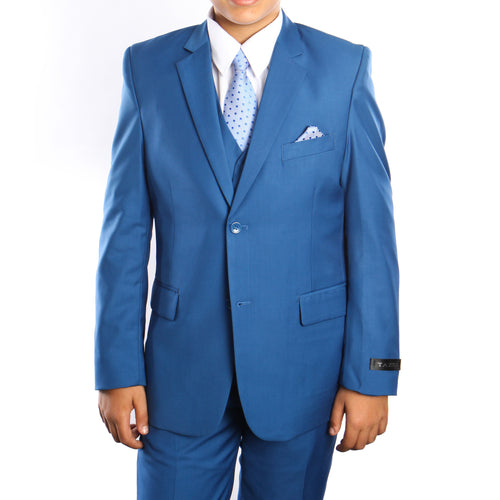 Boy's Slim Fit Three Piece Indigo Suit