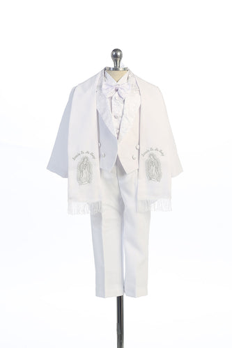 Boy's White Paisley Five Piece Christening Tuxedo