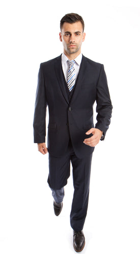 Men's Slim Fit Navy Solid 3-PC Stretch Suit