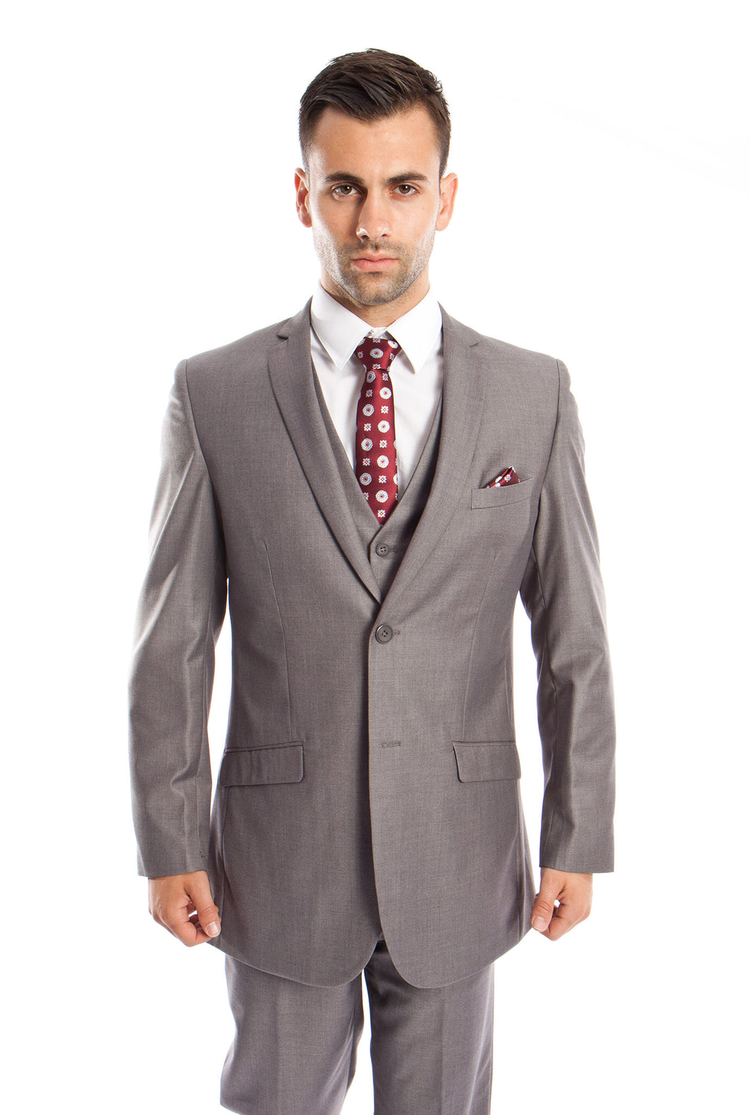 Men's Slim Fit Gray Solid 3-PC Stretch Suit