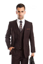 Cargar imagen en el visor de la galería, Men&#39;s Slim Fit Brown Solid 3-PC Stretch Suit