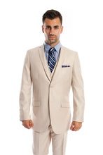 Cargar imagen en el visor de la galería, Men&#39;s Slim Fit Tan Solid 3-PC Stretch Suit