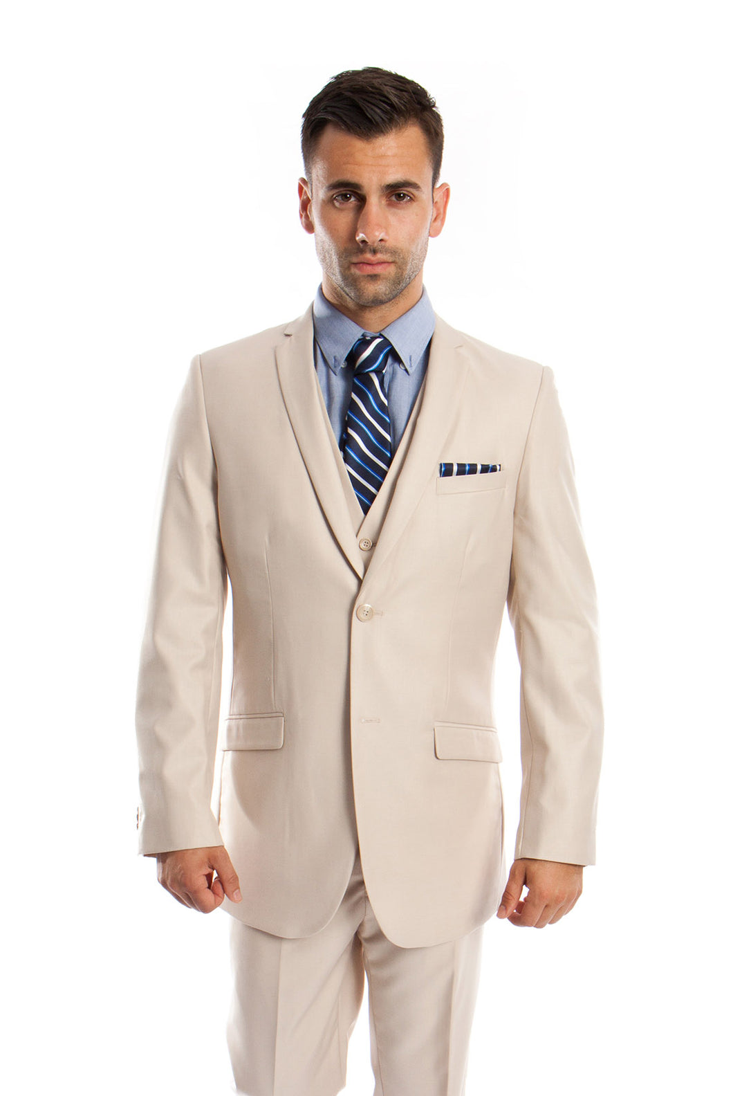 Men's Slim Fit Tan Solid 3-PC Stretch Suit