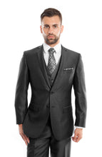 Cargar imagen en el visor de la galería, Black Textured Pattern 3-PC Slim Fit Performance Stretch Suits For Men