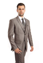 Cargar imagen en el visor de la galería, Men&#39;s Modern Fit Gray Solid Shiny Sharkskin 3-PC Suit