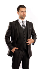 Cargar imagen en el visor de la galería, Men&#39;s Modern Fit Black Solid Shiny Sharkskin 3-PC Suit