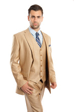 Cargar imagen en el visor de la galería, Men&#39;s Modern Fit Wheat Solid Shiny Sharkskin 3-PC Suit