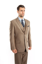 Cargar imagen en el visor de la galería, Men&#39;s Modern Fit Dark Tan Solid Shiny Sharkskin 3-PC Suit
