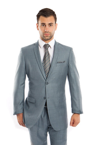 Men's Slim Fit Sharkskin Smoke Blue 2-PC Suit