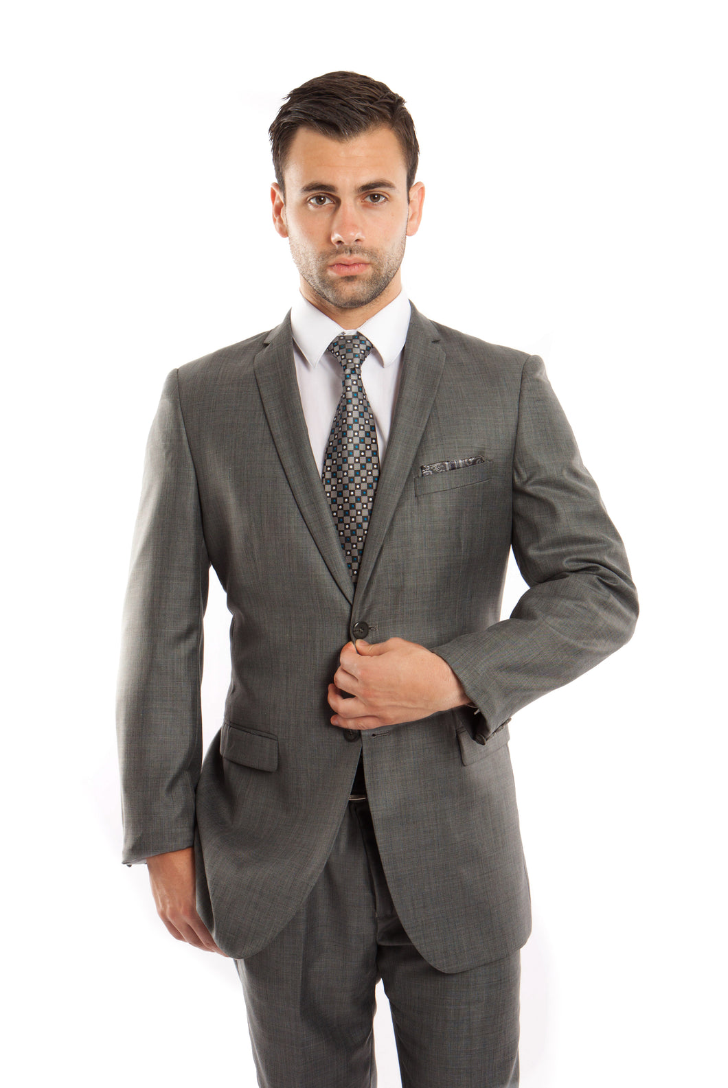 Men's Slim Fit Sharkskin Green Slate 2-PC Suit