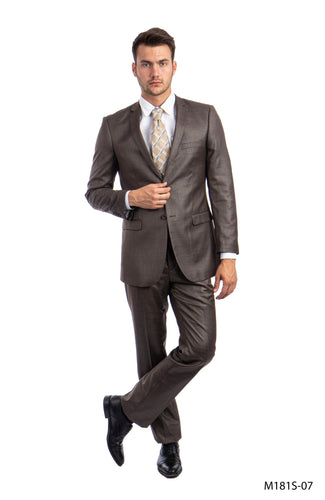 Men's Slim Fit Sharkskin Cocoa 2-PC Suit