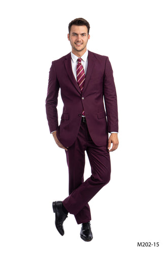 Men's Modern Fit Burgundy Solid 2-PC Suit