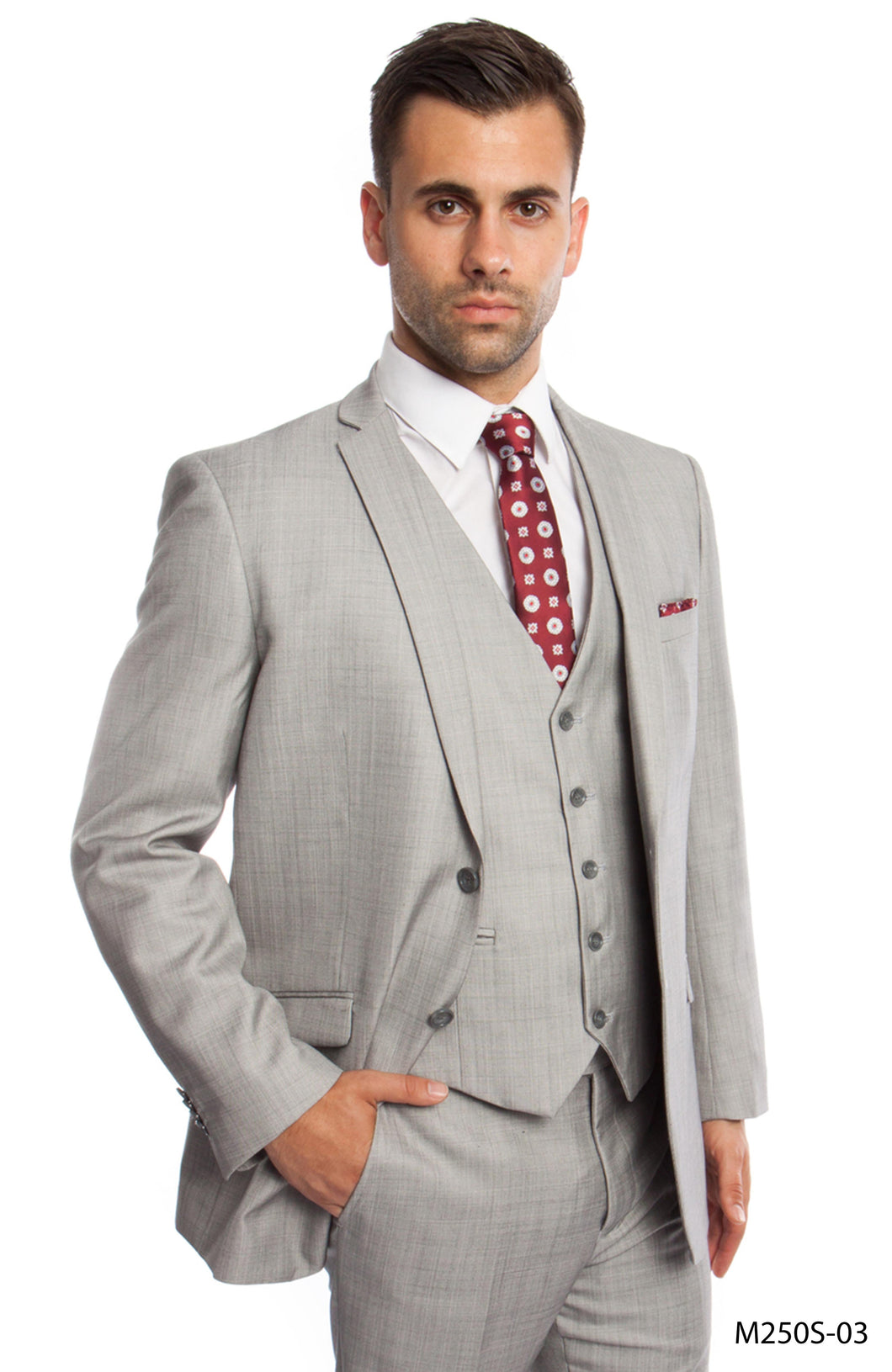 Men's Slim Fit 3-PC Light Gray Performance Stretch Suit