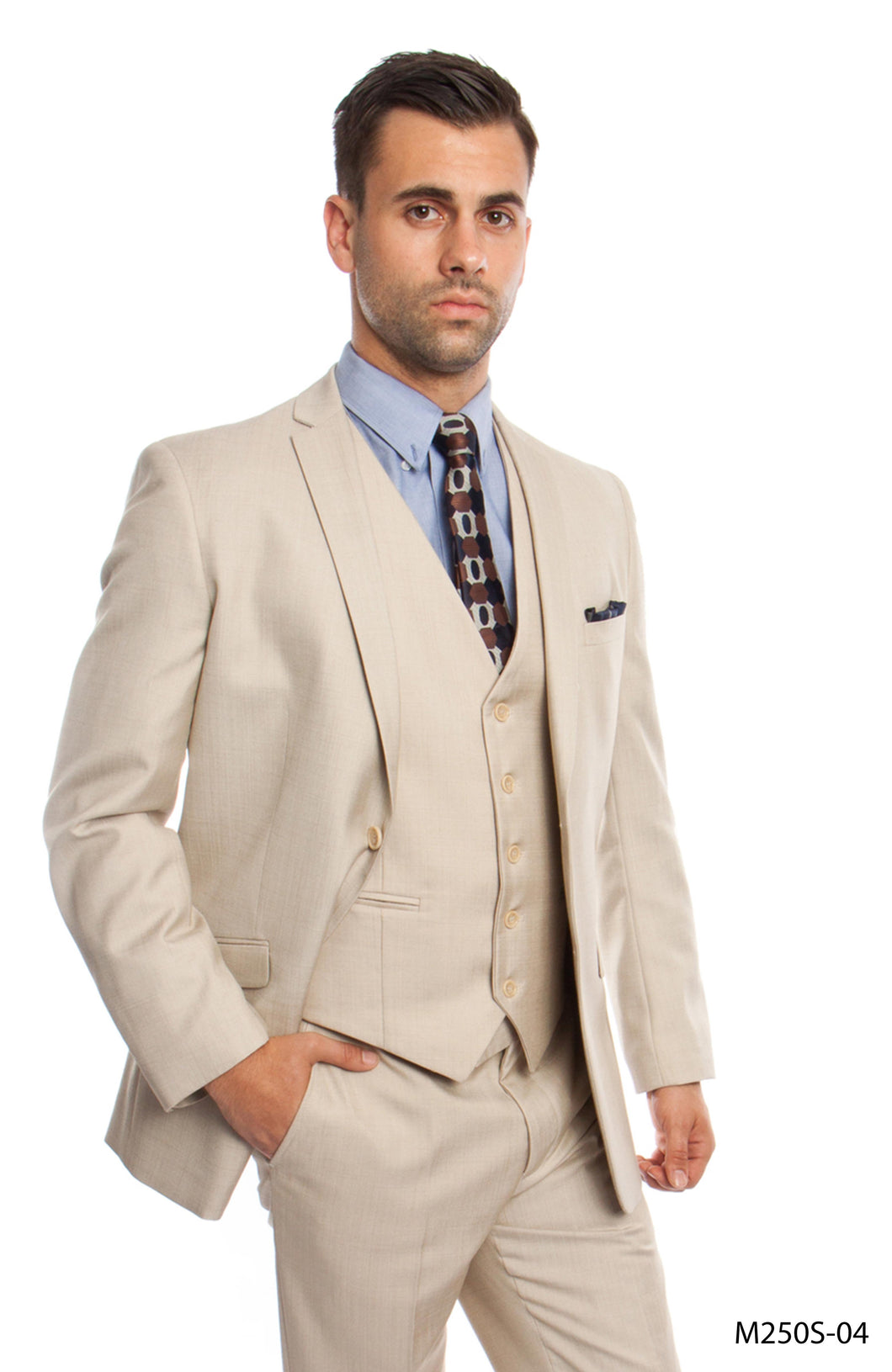 Men's Slim Fit 3-PC Tan Performance Stretch Suit