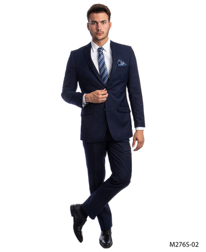 Men's Slim Fit Solid Navy Blue 2-PC Suit