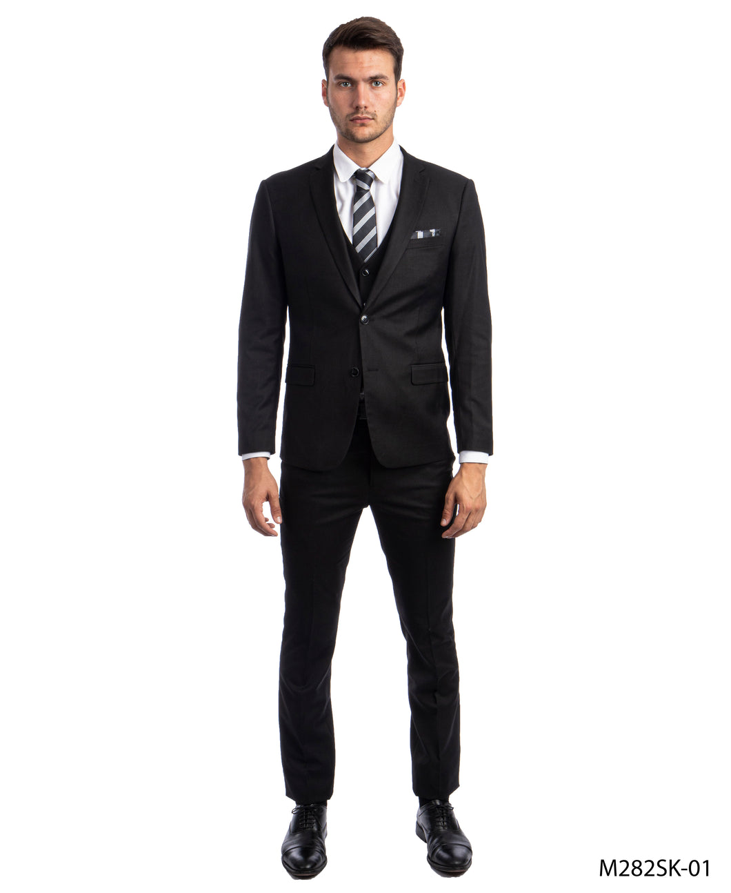 Mens Skinny Fit Solid Black Three Piece Suit