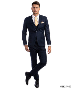 Mens Skinny Fit Solid Navy Blue Three Piece Suit