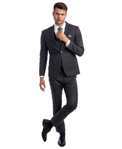 Mens Skinny Fit Solid Charcoal Grey Three Piece Suit