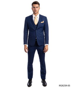 Mens Skinny Fit Solid Indigo Three Piece Suit