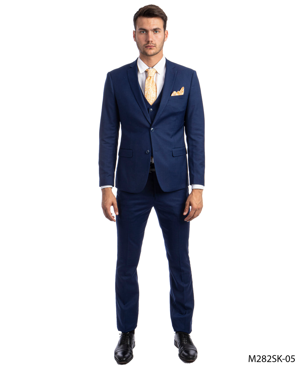 Mens Skinny Fit Solid Indigo Three Piece Suit