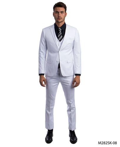 Mens Skinny Fit Solid White Three Piece Suit