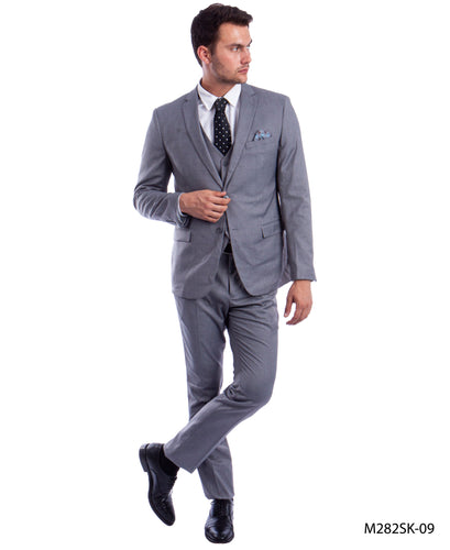 Mens Skinny Fit Solid Mid Grey Three Piece Suit