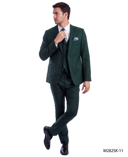 Mens Skinny Fit Solid Green Three Piece Suit