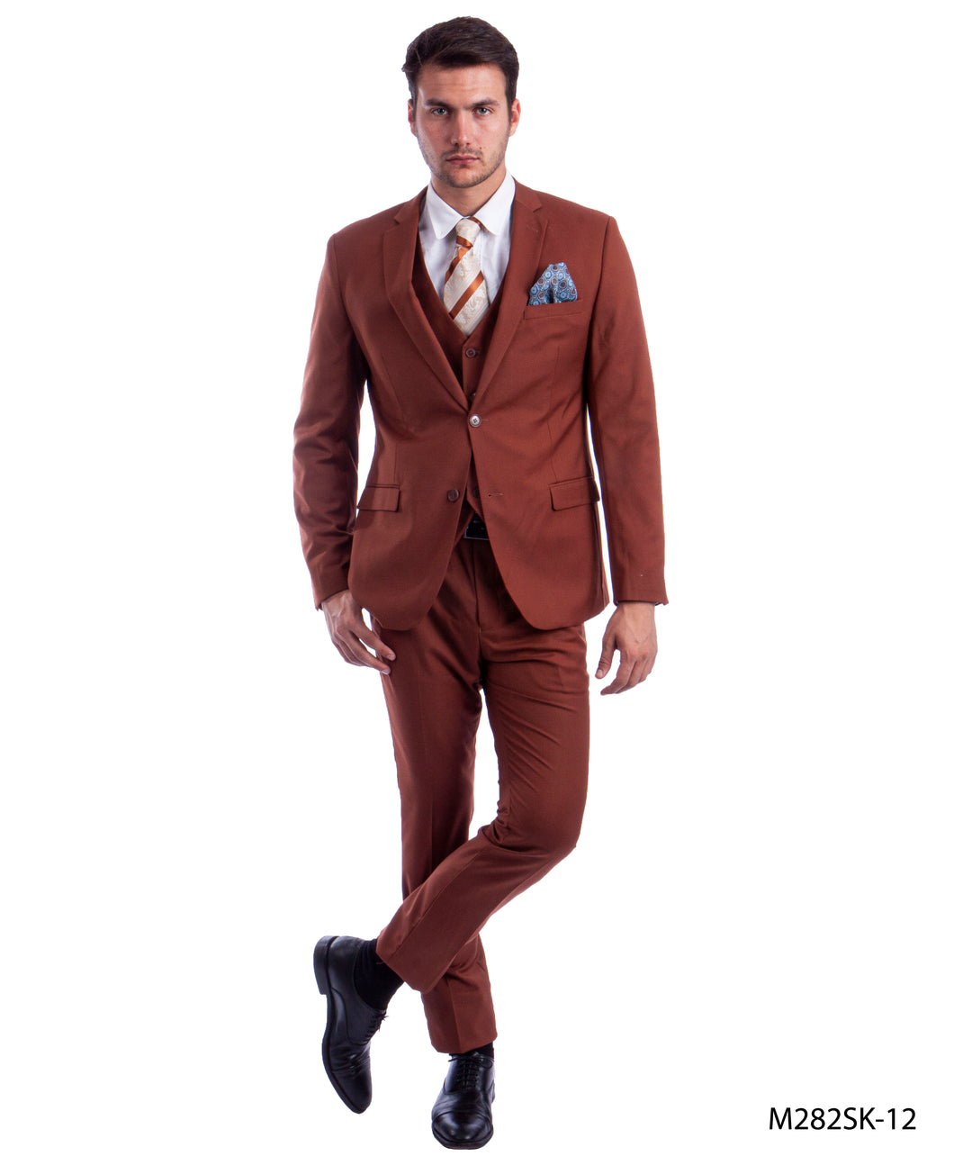 Mens Skinny Fit Solid Light Brown Three Piece Suit