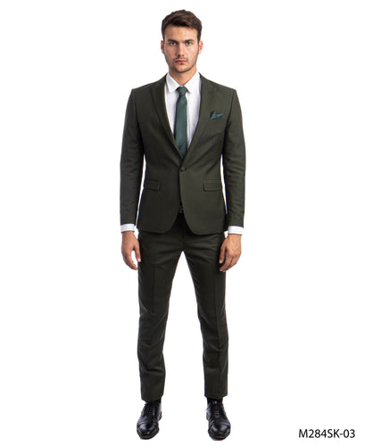 Men's Skinny Fit Solid Green Two Piece Suit