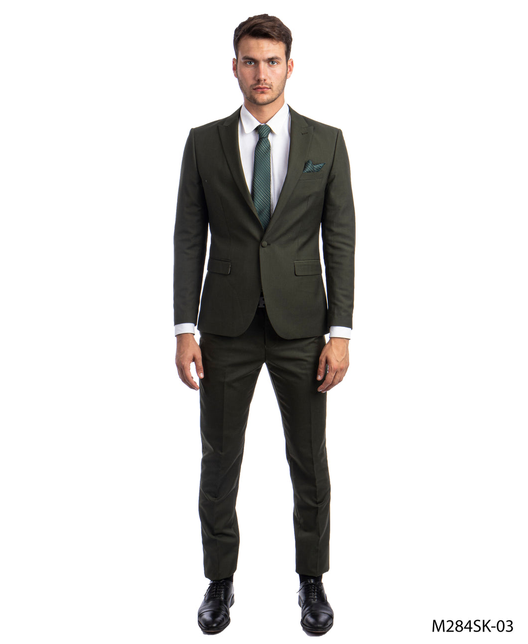 Men's Skinny Fit Solid Green Two Piece Suit