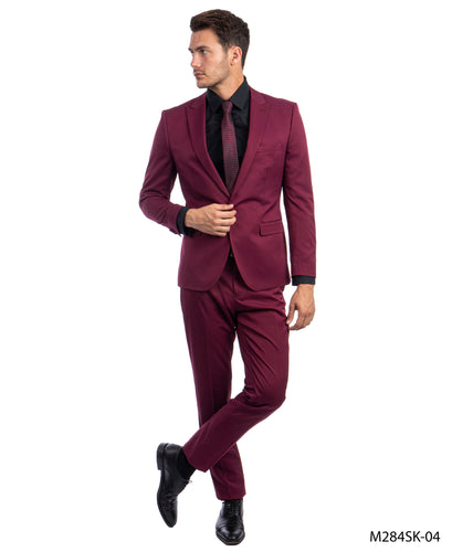 Men's Skinny Fit Solid Burgundy Two Piece Suit