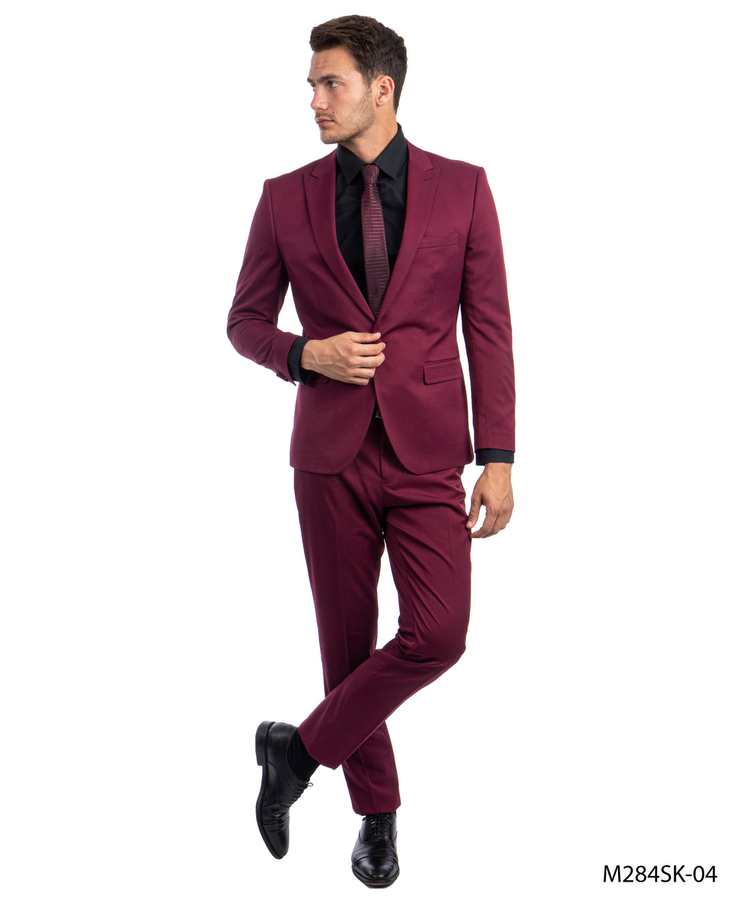 Men's Skinny Fit Solid Burgundy Two Piece Suit