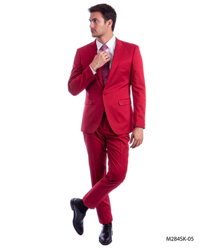 Men's Skinny Fit Solid Red Two Piece Suit