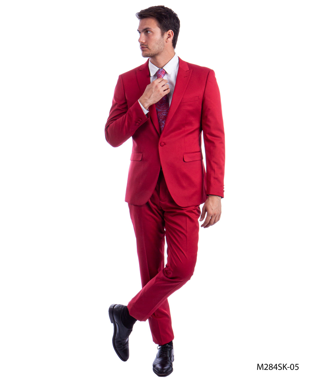 Men's Skinny Fit Solid Red Two Piece Suit
