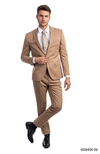 Men's Skinny Fit Solid Dark Taupe Two Piece Suit
