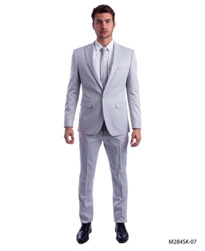 Men's Skinny Fit Solid Light Grey Two Piece Suit